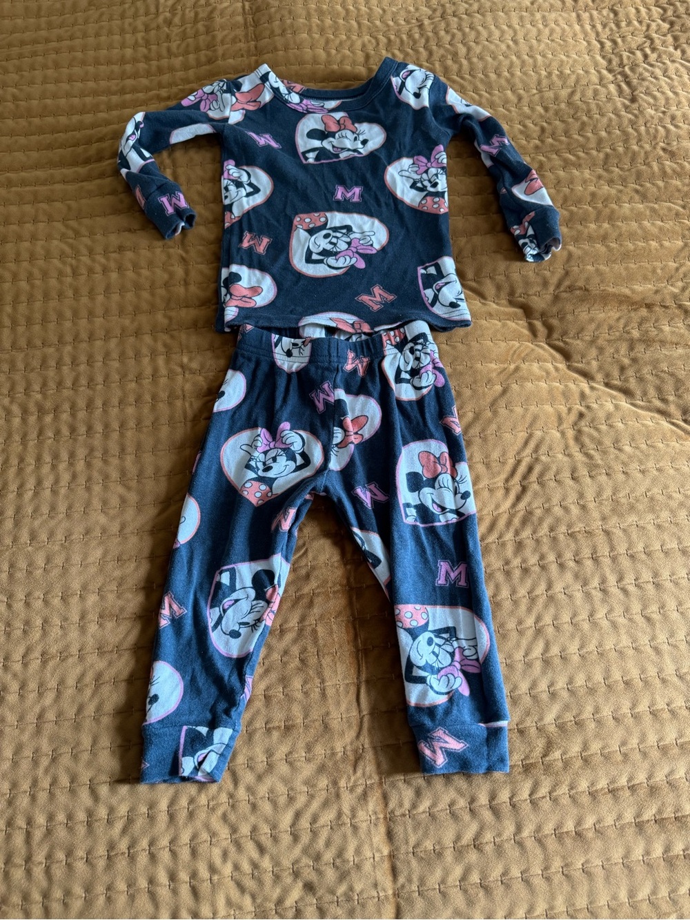 Girls Navy Minnie Mouse Heart Print Pajama Set